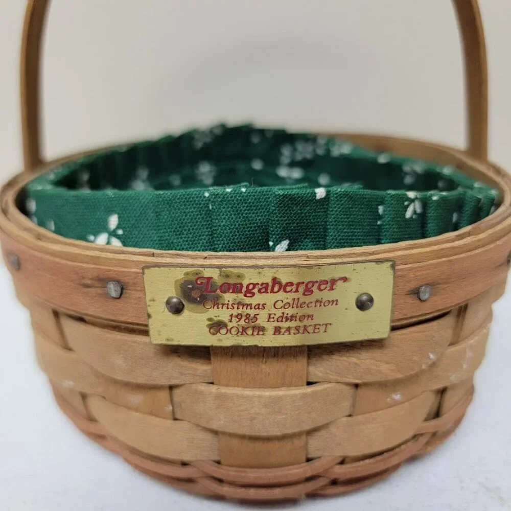 Longaberger 1985 Christmas Collection Cookie Basket Heritage Green Liner Collect
